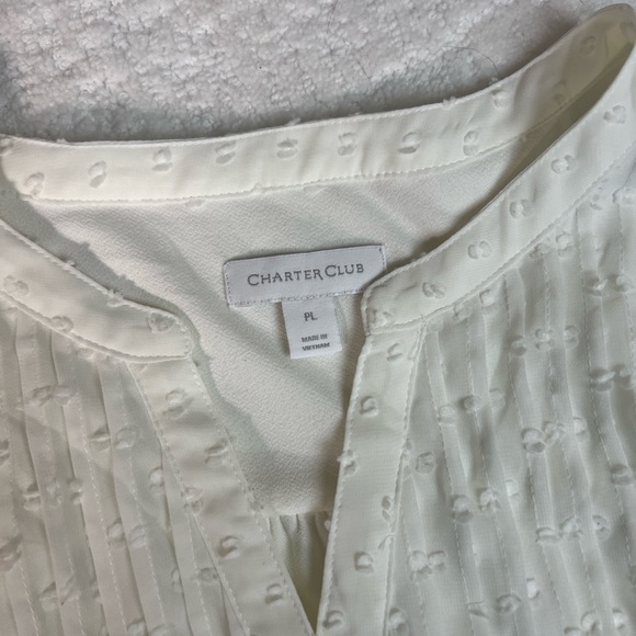 Charter Club flowy white v-neck blouse bell sleeves sheer overlay PL - Picture 5 of 11